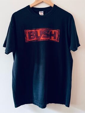 Vintage 90s Y2K Jerzees Bush Band Graphic T-Shirt Heavyweight Cotton Black L